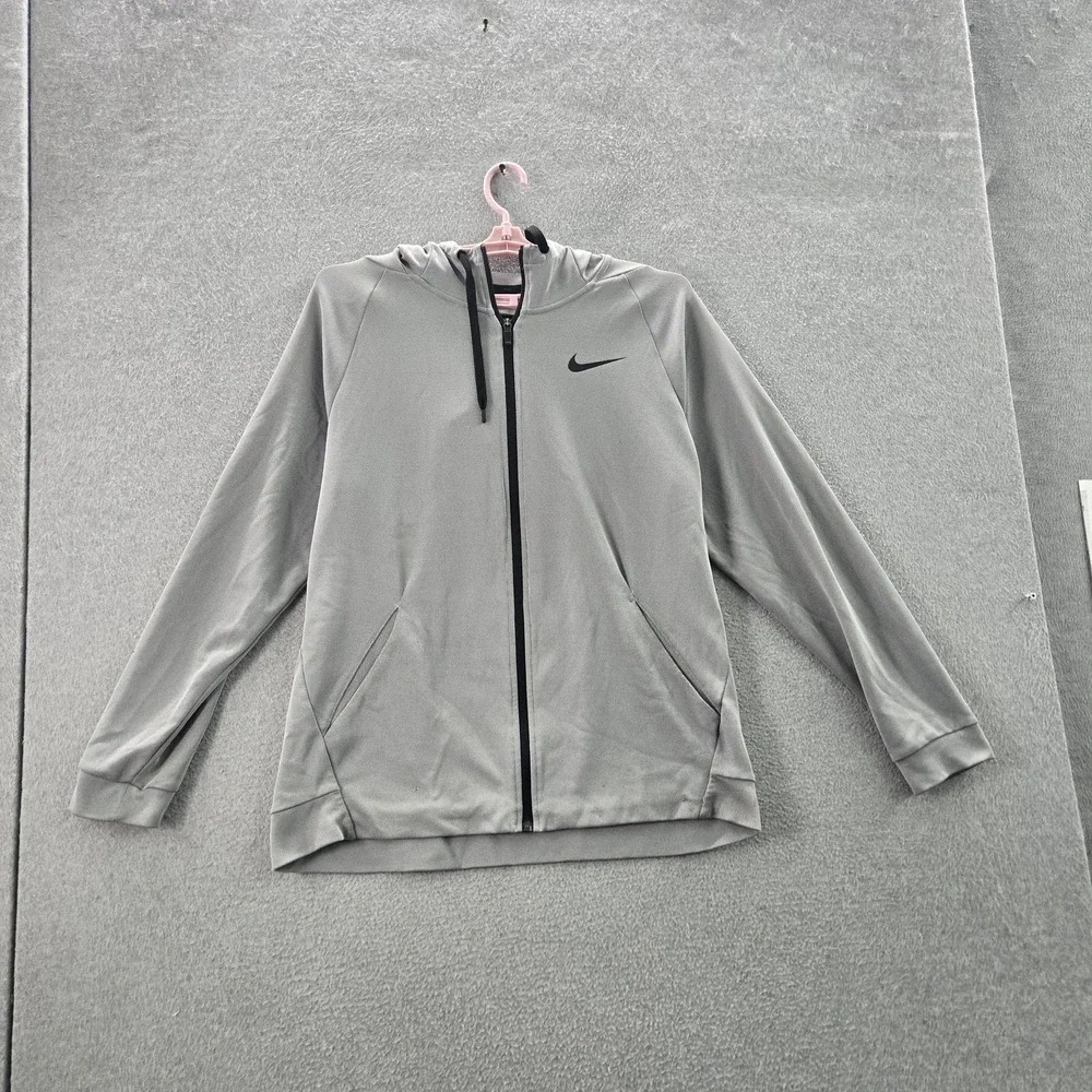 Nike Men Hoodie L Gray Fleece Therma Veneer Activewear Logo Zipper READ